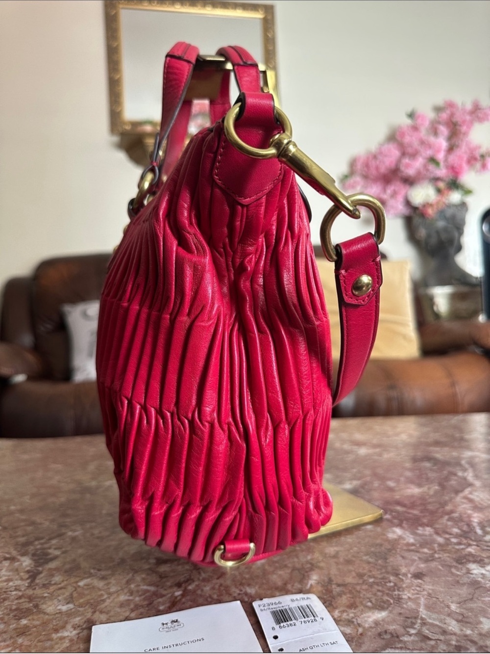 Coach Ashley Gathered Leather Satchel Bag Raspberry Pink F23966 - Picture 4 of 13